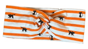 Black Cat & Orange Stripes Twisted Headband