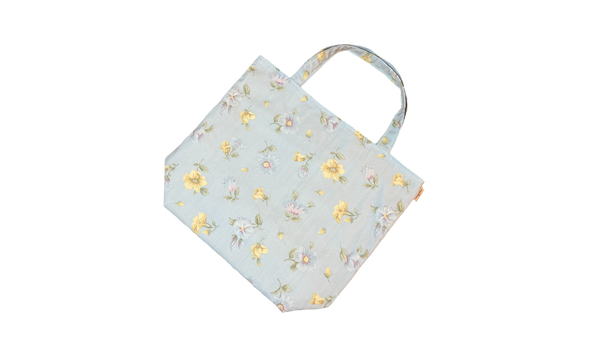 Soft Blue Floral Tote Bag - Thrifted Materials